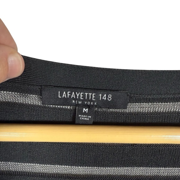 NWOT Lafayette 148 Sheer Striped Knit Open Cardigan Black Size M - Picture 5 of 7